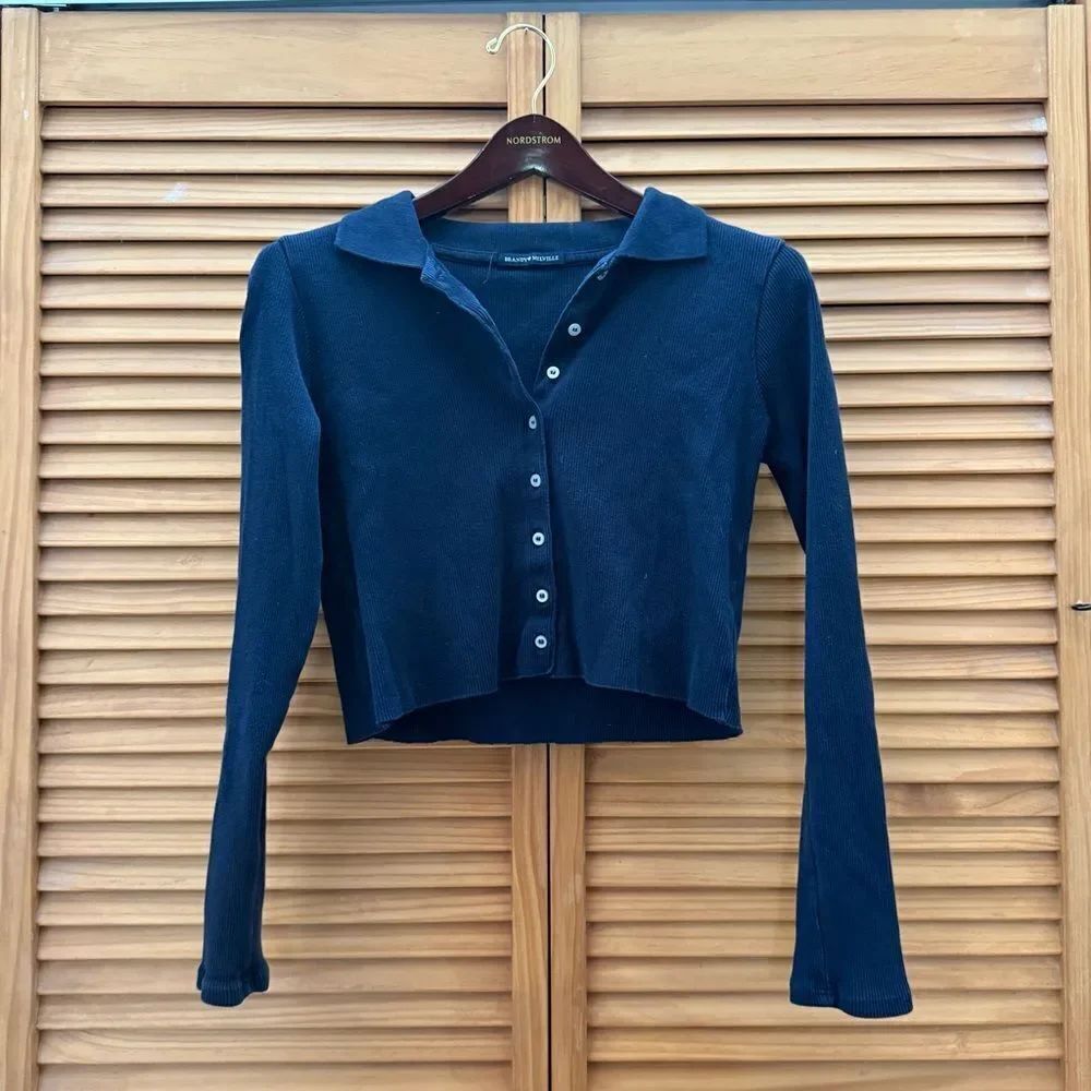 Brandy Melville navy blue button up sweater small